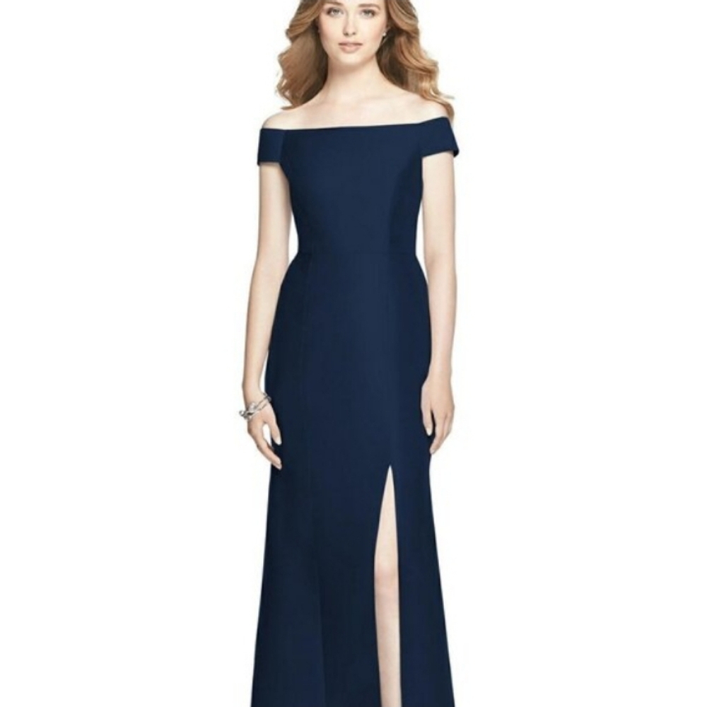 Alfred Sung Women's Midnight Blue Criss-cross Off The Shoulder Gown Dress Sz 6 - Picture 1 of 8